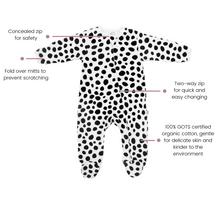 Load image into Gallery viewer, BLACK &amp; WHITE BABY SENSORY ZIP-UP SLEEPSUIT – dalmatian
