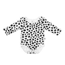 Load image into Gallery viewer, BLACK &amp; WHITE BABY SENSORY BODYSUIT – dalmatian print
