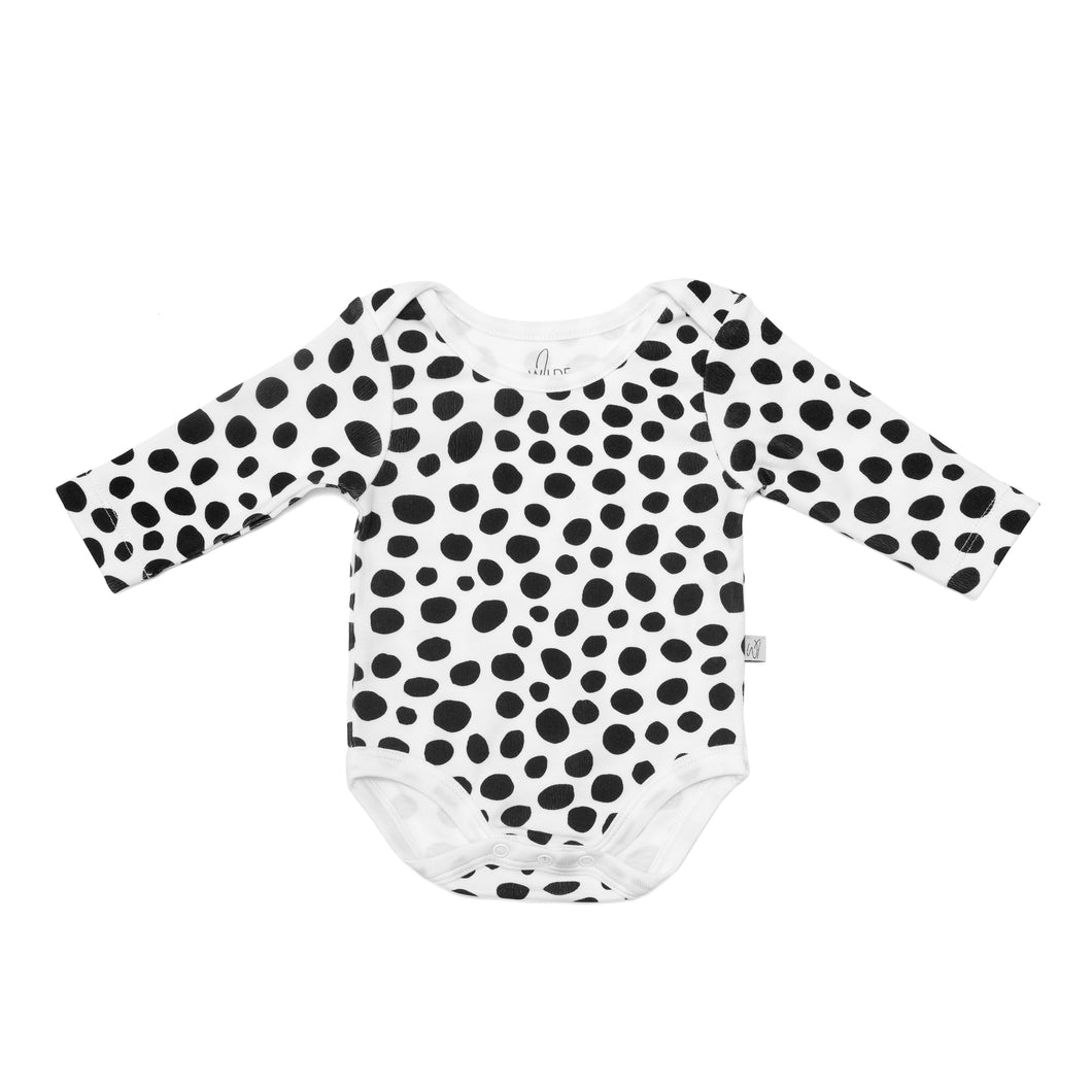 BLACK & WHITE BABY SENSORY BODYSUIT – dalmatian print
